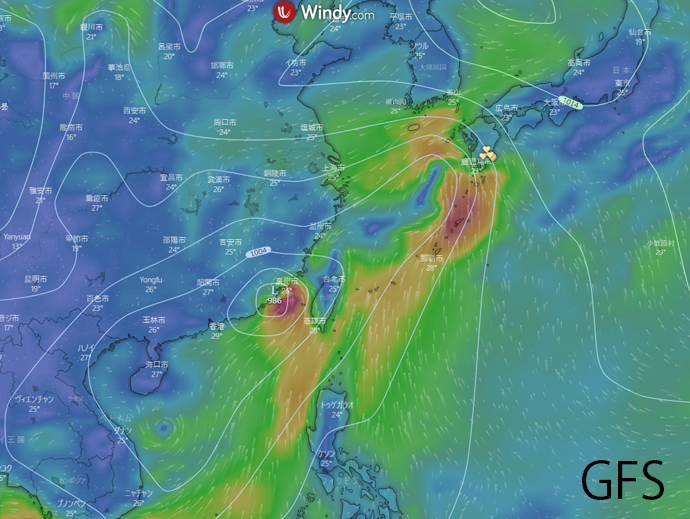 Windy９月８日の予想（GFS）