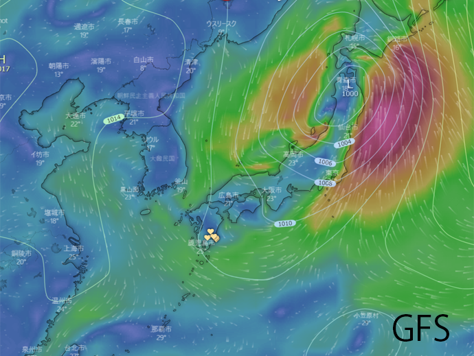 windyでの９月１４日予想（GFS)